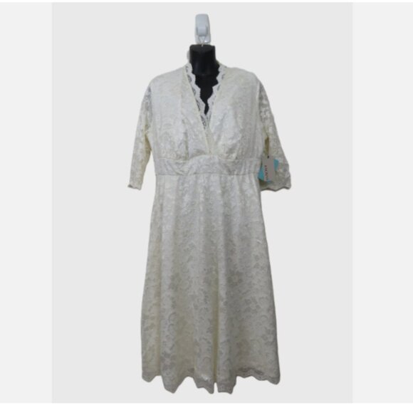 Kiyonna Bridal Size 1X V Neck Lace Sheath Dress Ivory NEW - Picture 1 of 8